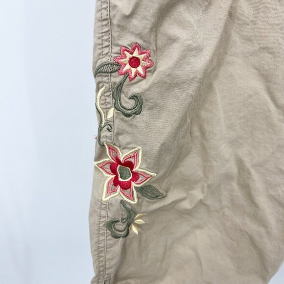 Motherhood Maternity Capri 1X Tan Floral Embroidered Womens Pockets Pullon Pants - Picture 5 of 9